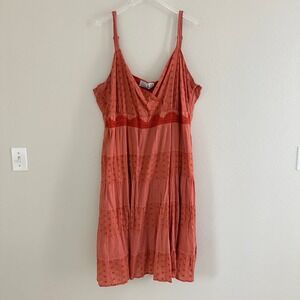 Eyelet Tiered Midi Dress Womens 26W Terracotta Cotton Boho Only Necessities